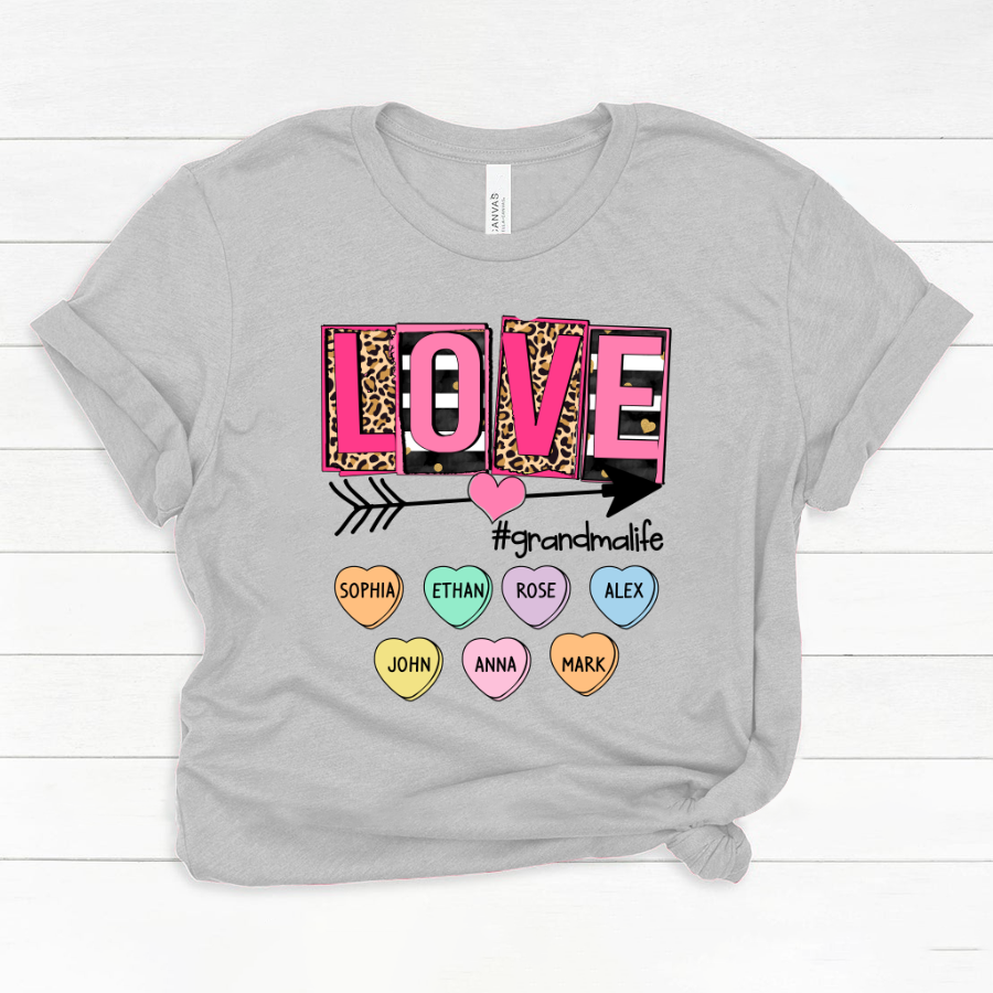 Valentines Love Shirt Personalized Grandma Heart Grandkids Names Classic Canvas