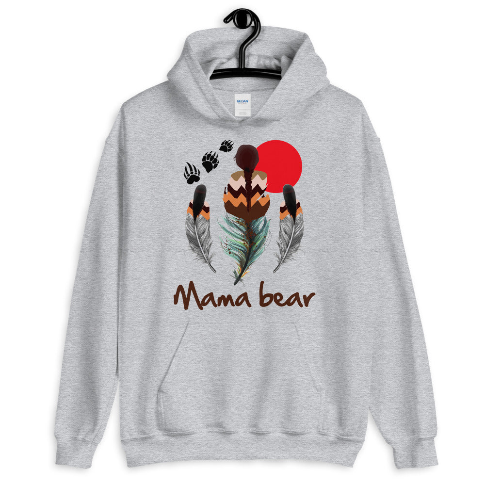 Native American Bird Feather Mama Bear Hooded Sweatshirt