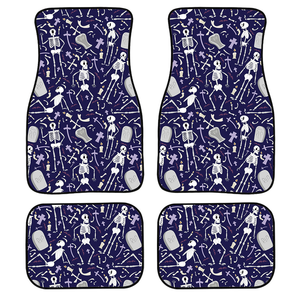 Tomb And Skeleton Pattern Print Front And Back Car Floor Mats, Front Car Mat