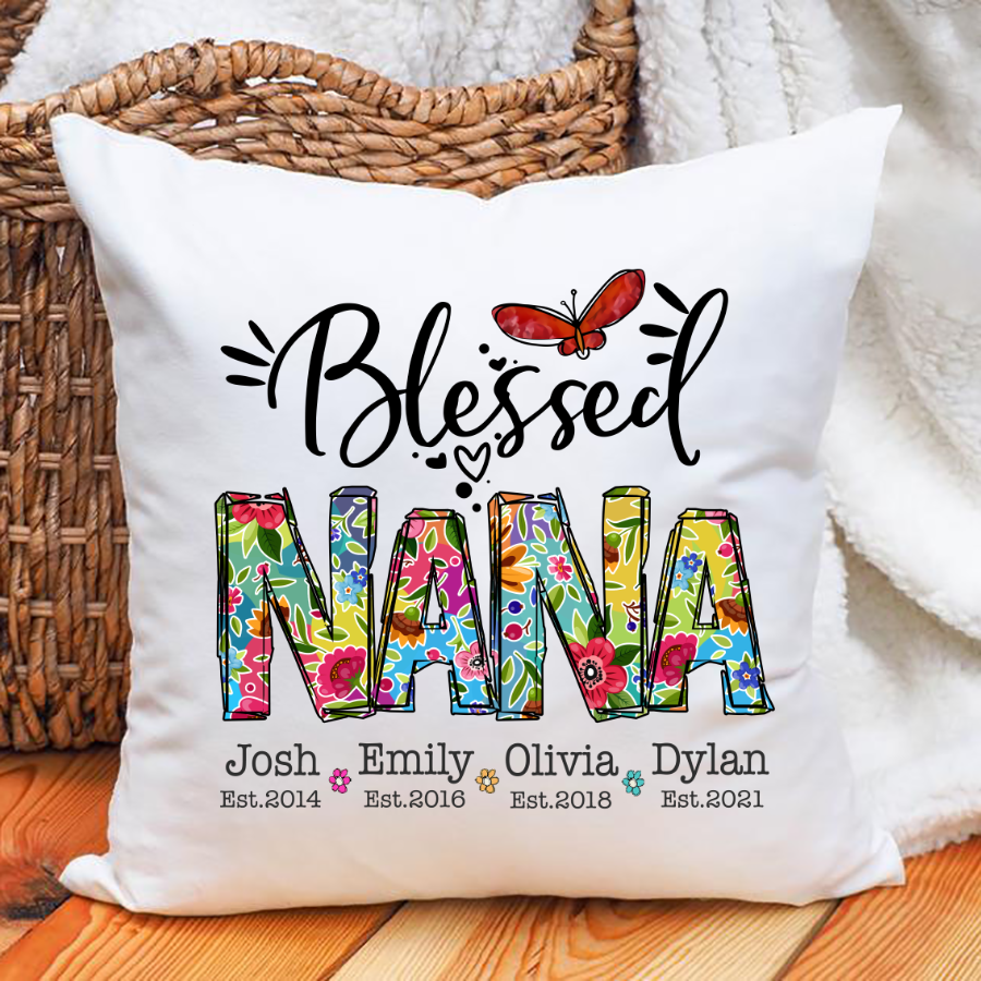 Blessed Nana Grandkids Est Colorful Indoor Pillow