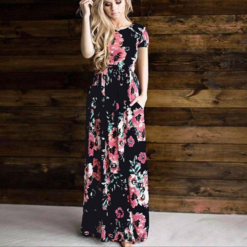 Women Long Maxi Dress Summer Floral Print Boho Beach Dress Long Sleeve Evening Party Dress Tunic Vestidos Plus Size S-XXXL alx