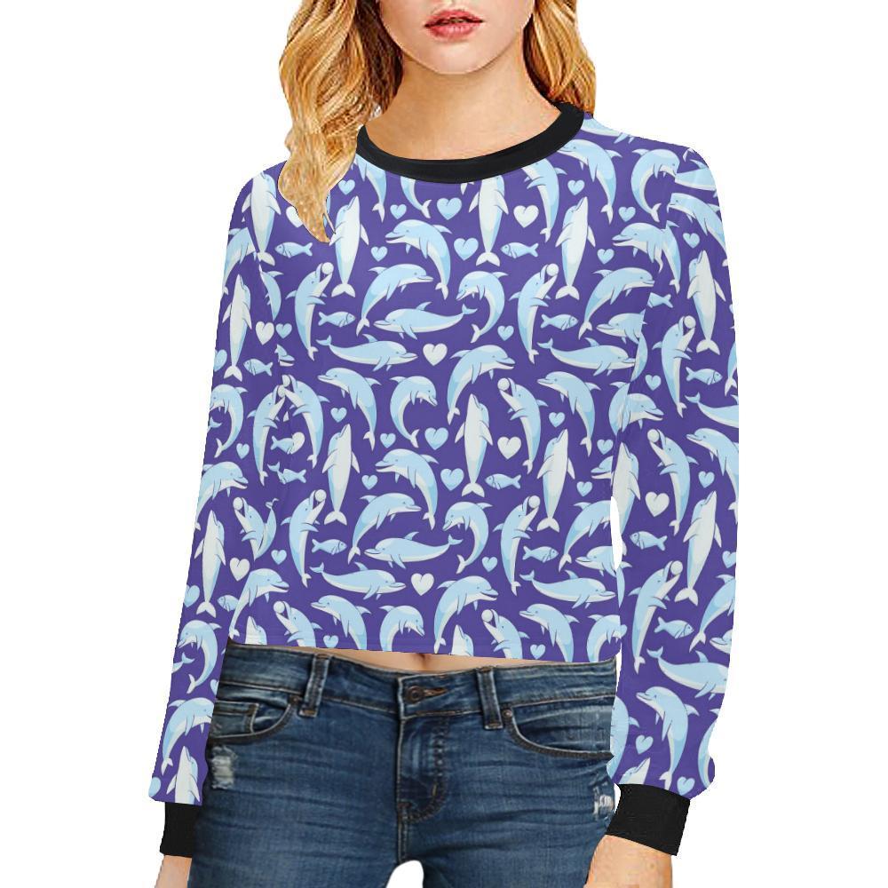 Dolphin Smile Print Pattern Cropped Pullover Sweatshirt