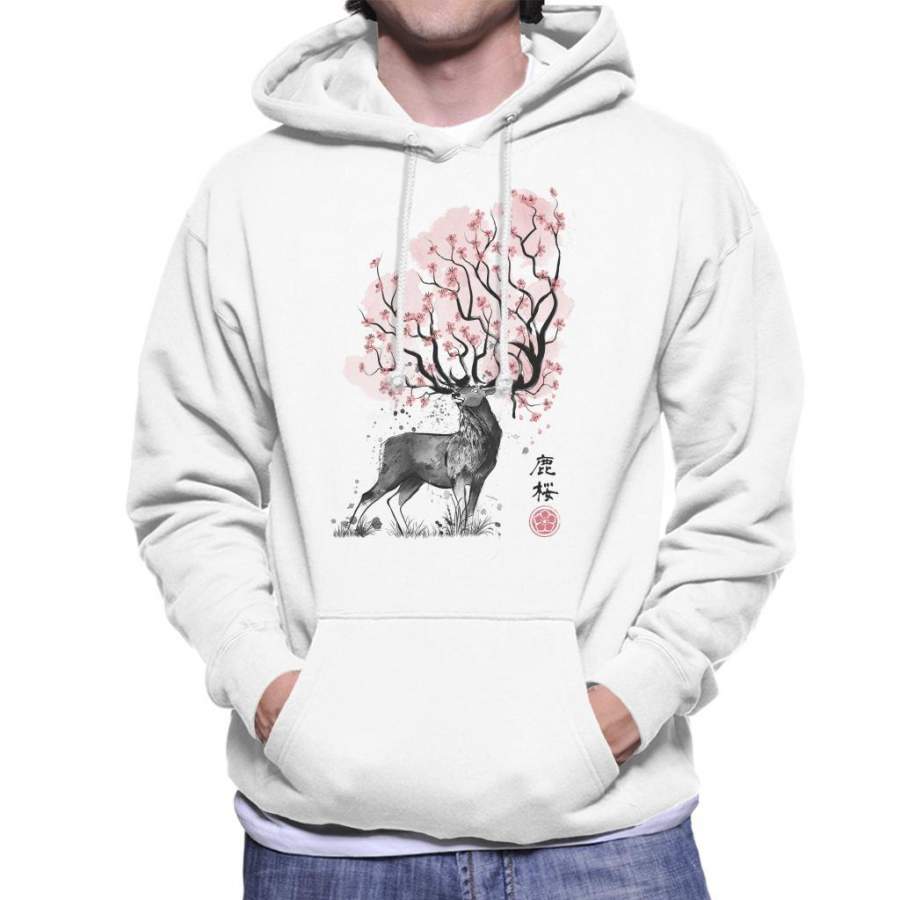 Sakura Deer Cherry Blossom Men’s Hooded Sweatshirt