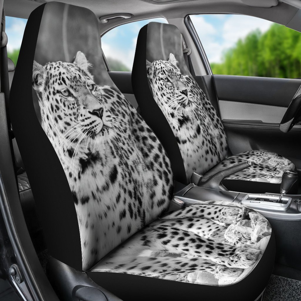 White Leopard Car Seat Covers Set 2 Pc, Car Accessories Car Mats Covers