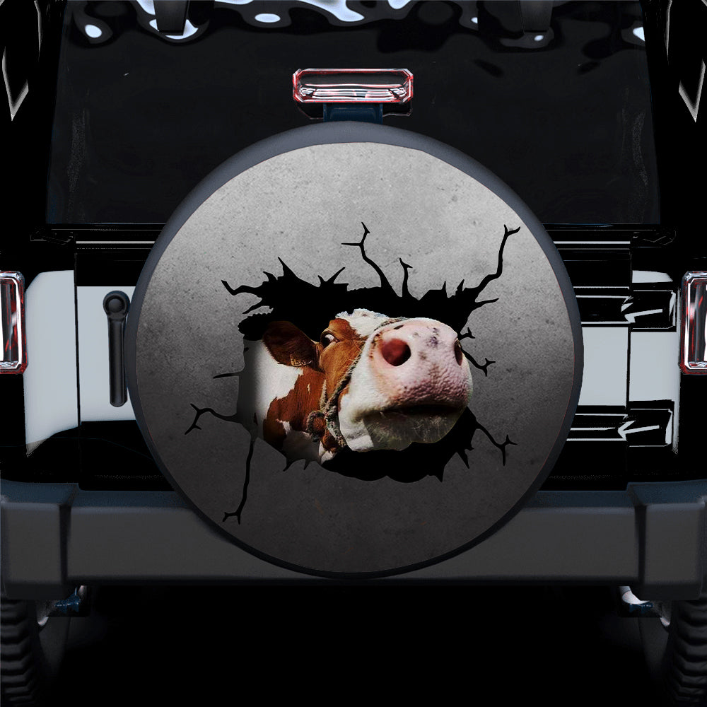 Funny Cow Face Break Jeep Car Spare Tire Cover Gift For Campers