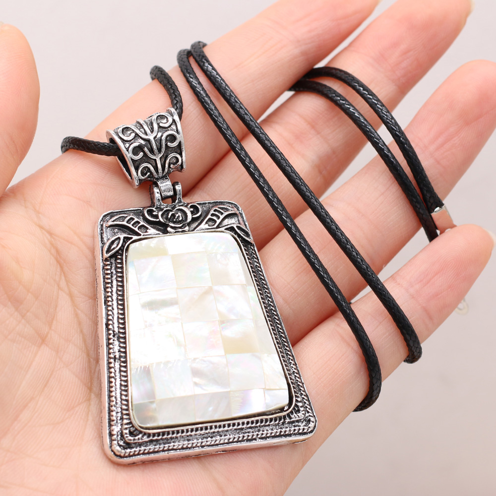 Vintage Natural Stone Necklace Trapezoid Tiger Eye Antique Silver Alloy Base Crystal Necklace Jewelry for Women Gift alx