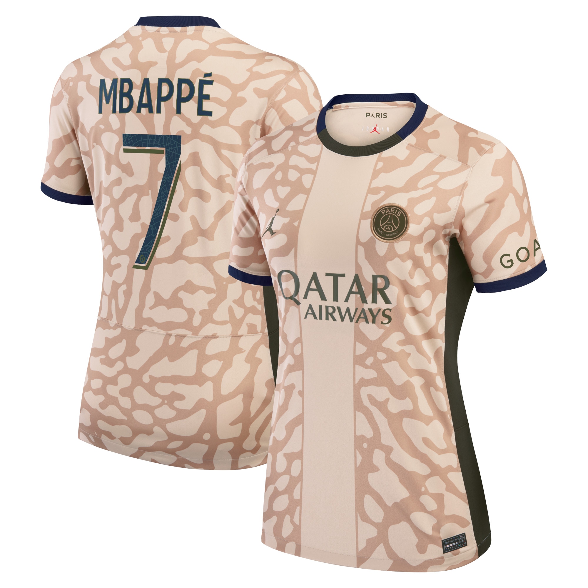 Kylian Mbappe Paris Saint-Germain Jordan Brand Women's 2023/24 Fourth Stadium Replica Player Jersey  Tan