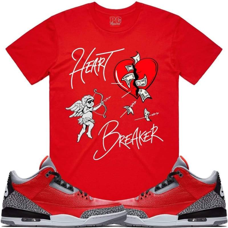 Jordan Retro 3 Red Cement Elephant Sneaker T-Shirt Heart Pg