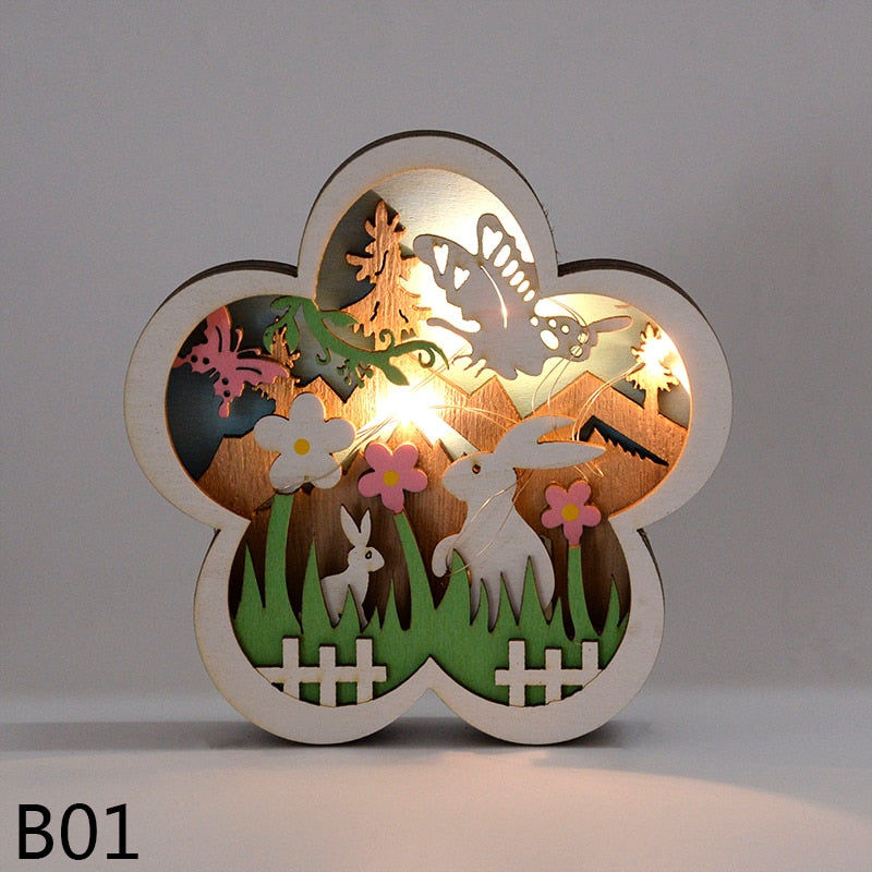 Aidoufen 2022 New Easter Decorations Home Wooden Easter Bunny Led Light Easter Egg Lamp Festival Party Gifts Baby Shower Table Ornaments