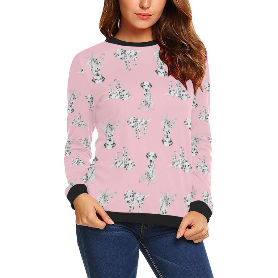 Puppy Dog Dalmatian Pattern Print Women Crewneck Sweatshirt