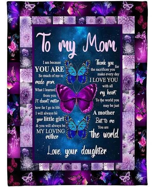 To My Mom Thank You For Sacrifices Butterfly Fleece Blanket Gift For Mom From Daughter Home Decor Bedding Couch Sofa Soft And Comfy Cozy