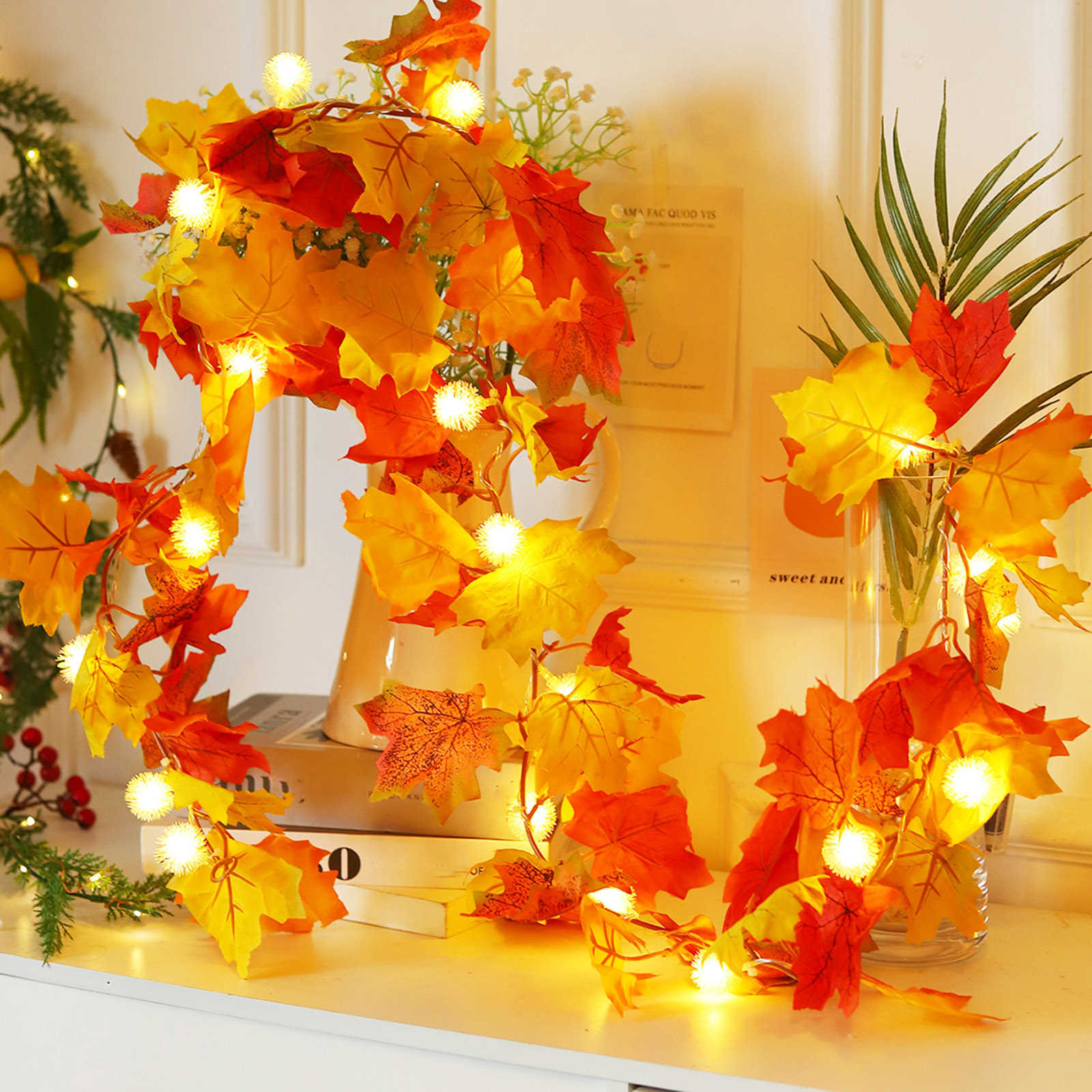 Fall Maple Leaf String Lights 5.7Ft 20Led String Light Fairy Garland Curtain Light Christmas Light Christmas Decor For Home Alx