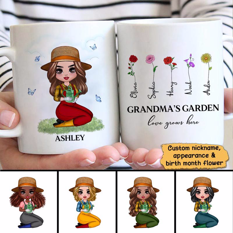 Grandma Garden Love Grows Here Gift For Grandma Personalized Mug