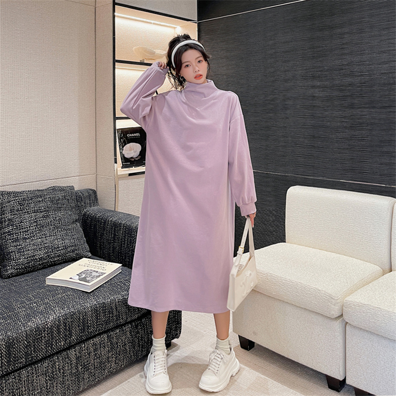 Autumn 2022 new Korean version of loose mid-length long sleeves high collar Delestron over the knee dress alx