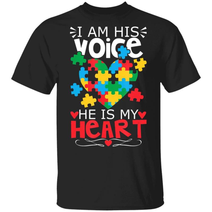 Autism Puzzle Piece Heart I Am His Voice Women’s Autism Mom Coffee Mug Unisex Men Women Tshirt