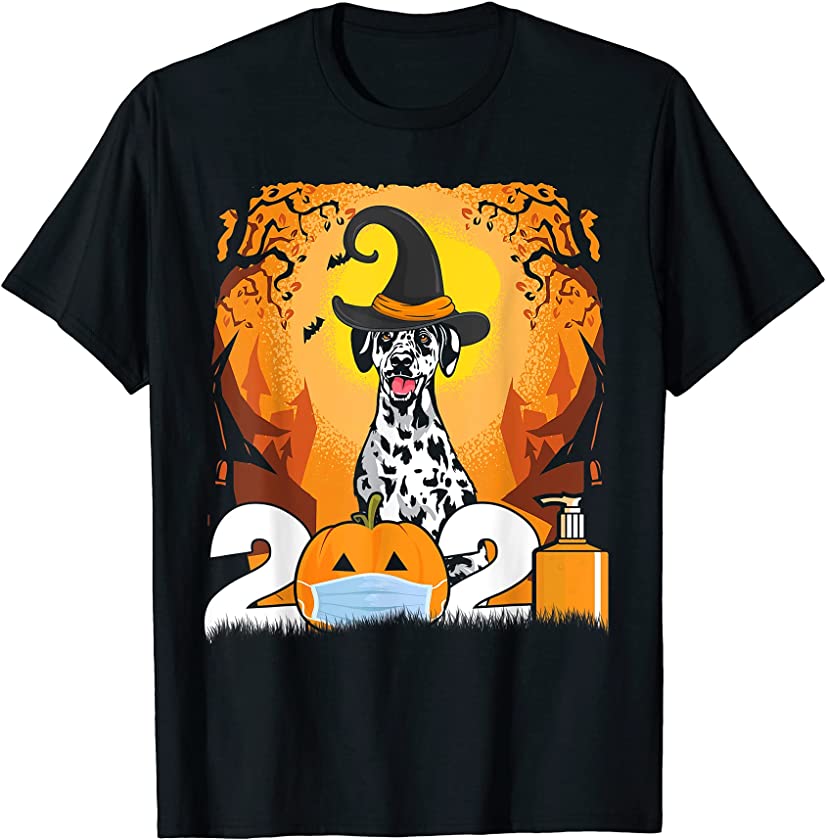 Dog Dalmatian Witch Hat Funny Halloween 2021 Puppy Lover T-Shirt