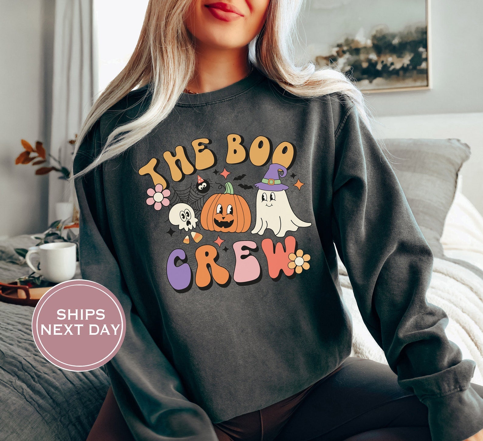 Retro Halloween Comfort Colors Sweatshirt, The Boo Crew Sweatshirt, Retro Halloween Sweatshirt