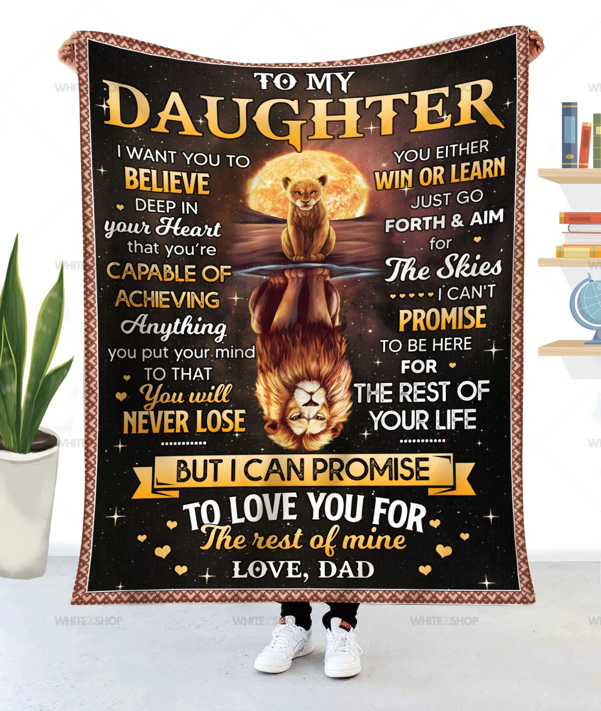 Lion Moon Dad To My Daughter I Want You To Believe Deep In Your Heart That You’Re Capable Of Achieving Anything You Put Your Mind To That You’Ll Never Lose You’Ll Either Win Or Learn- Sherpa Blanket