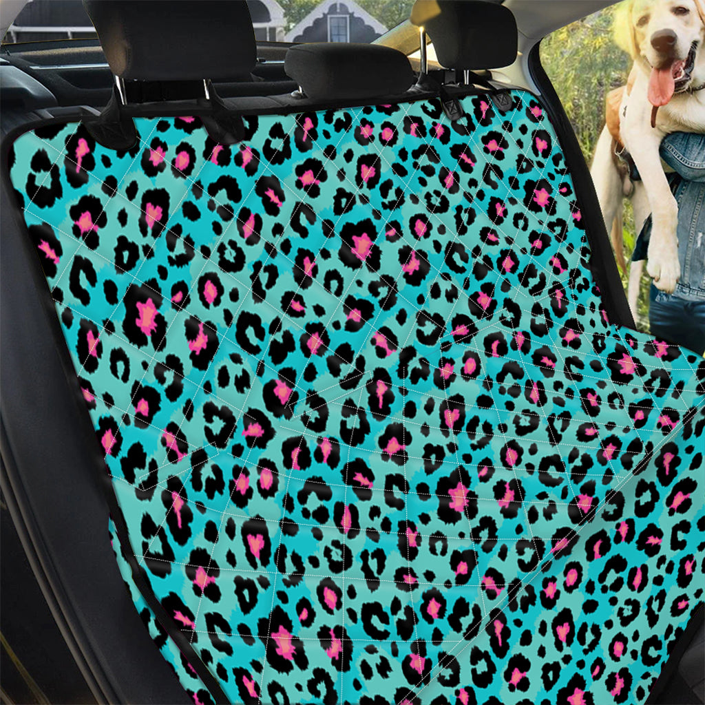 Turquoise And Pink Leopard Print Pet Car Back Seat Cover