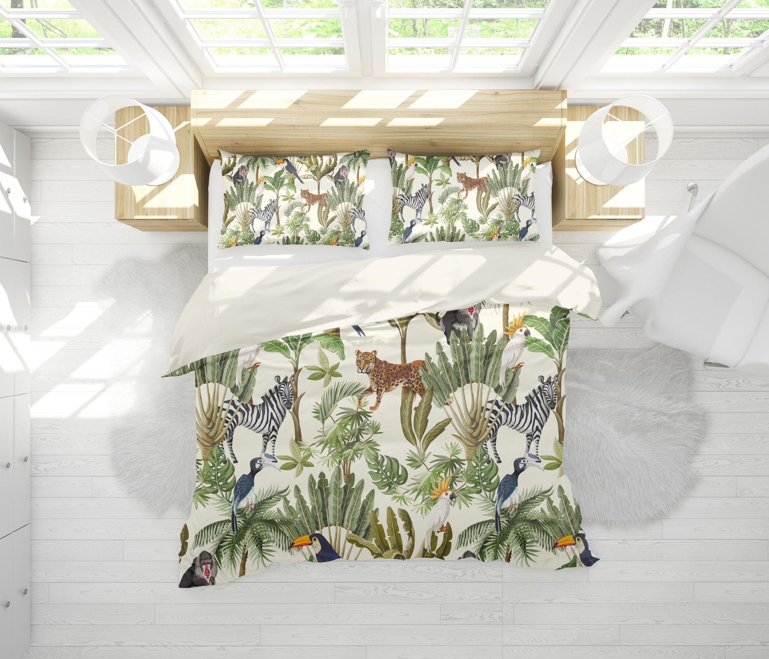 3D Tropical Plants Animal Leaves Bedding Set Bedroom Decor