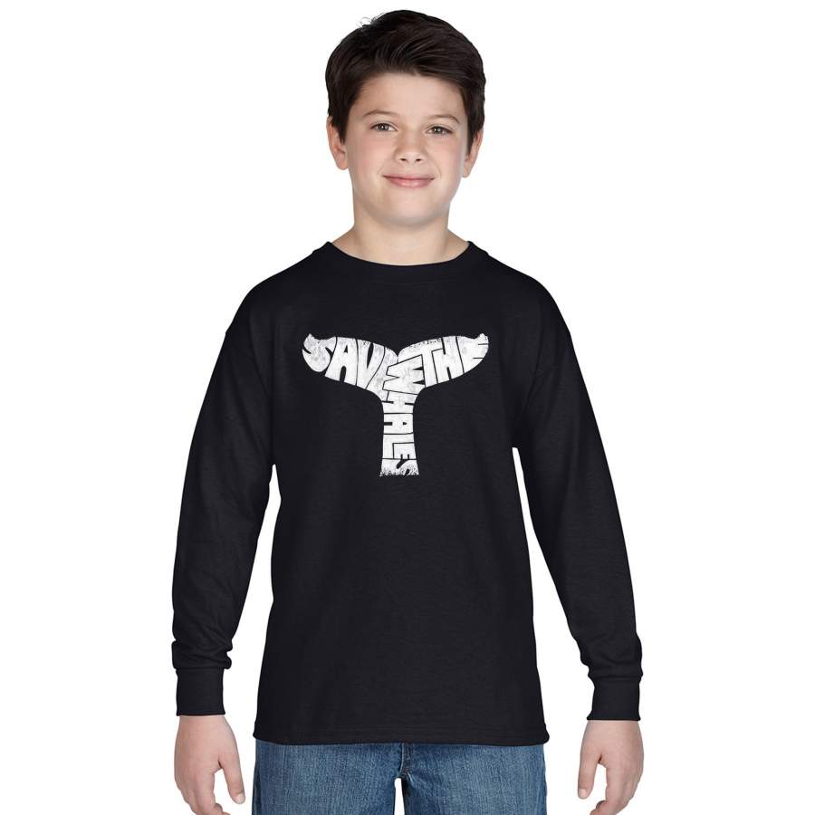 LA Pop Art Boy’s Word Art Long Sleeve – SAVE THE WHALES