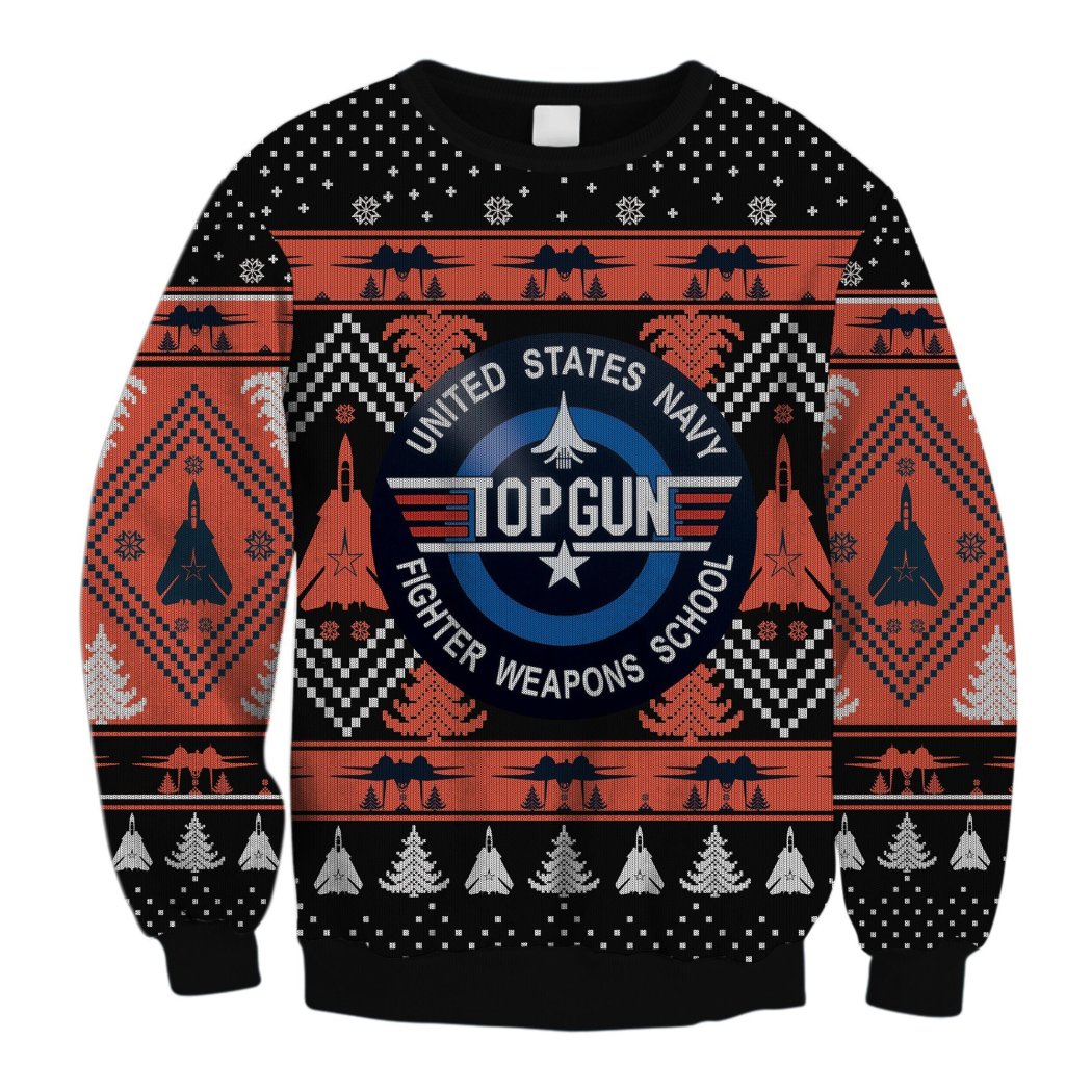 Top Gun United States Navy Fullprint Ugly Christmas Sweatshirt T-Shirt