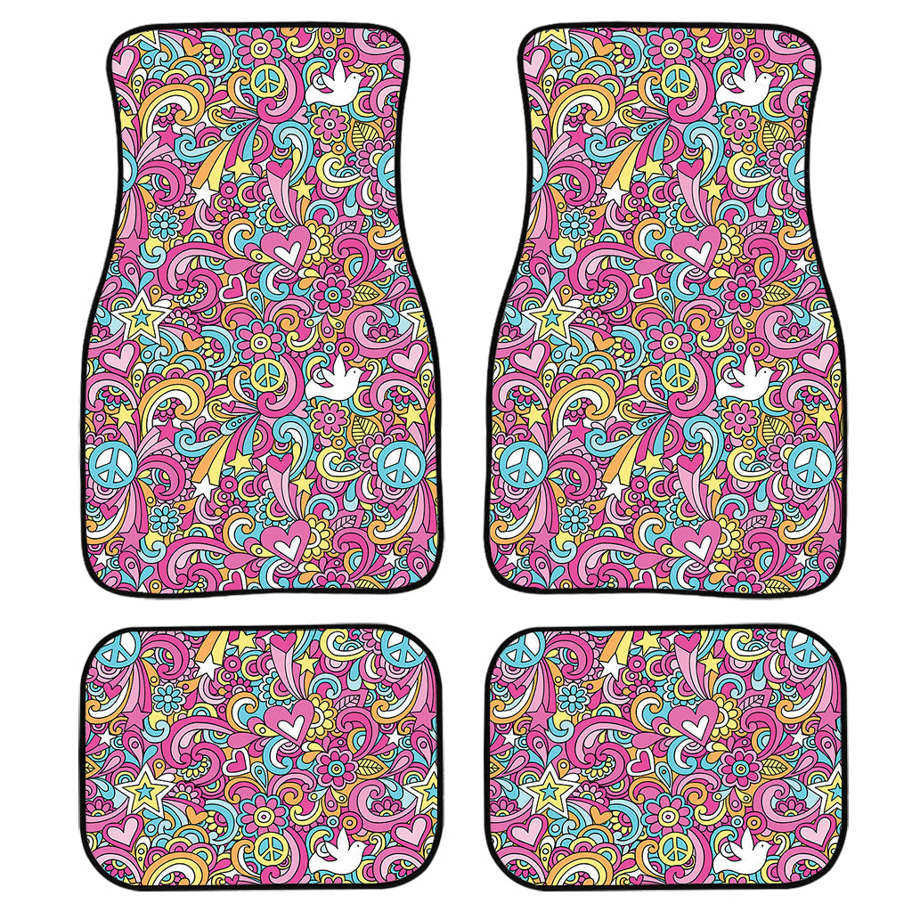 Groovy Girly Peace Pattern Print Front And Back Car Floor Mats, Front Car Mat