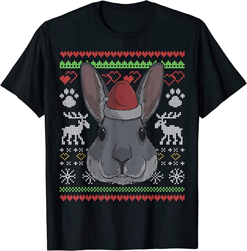 Rabbit Bunny Santa Claus Ugly Christmas Pattern X-Mas T-Shirt