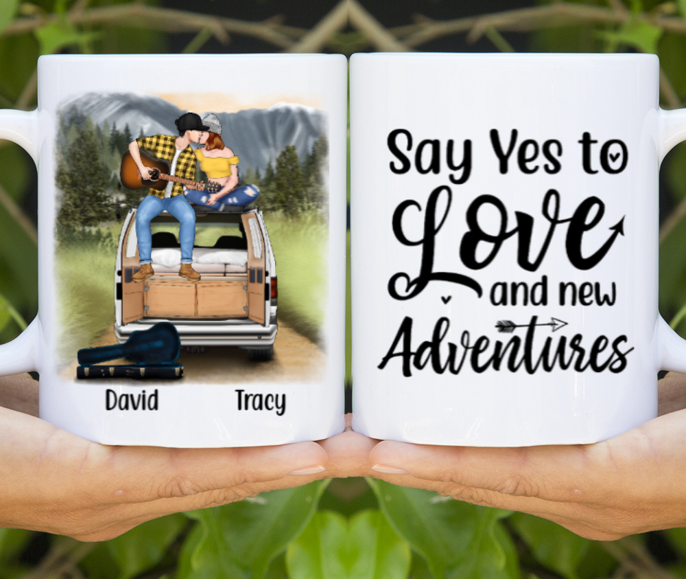 Personalized Mug, Guitar Couple On Camping Car, Gift For Camping Lovers
