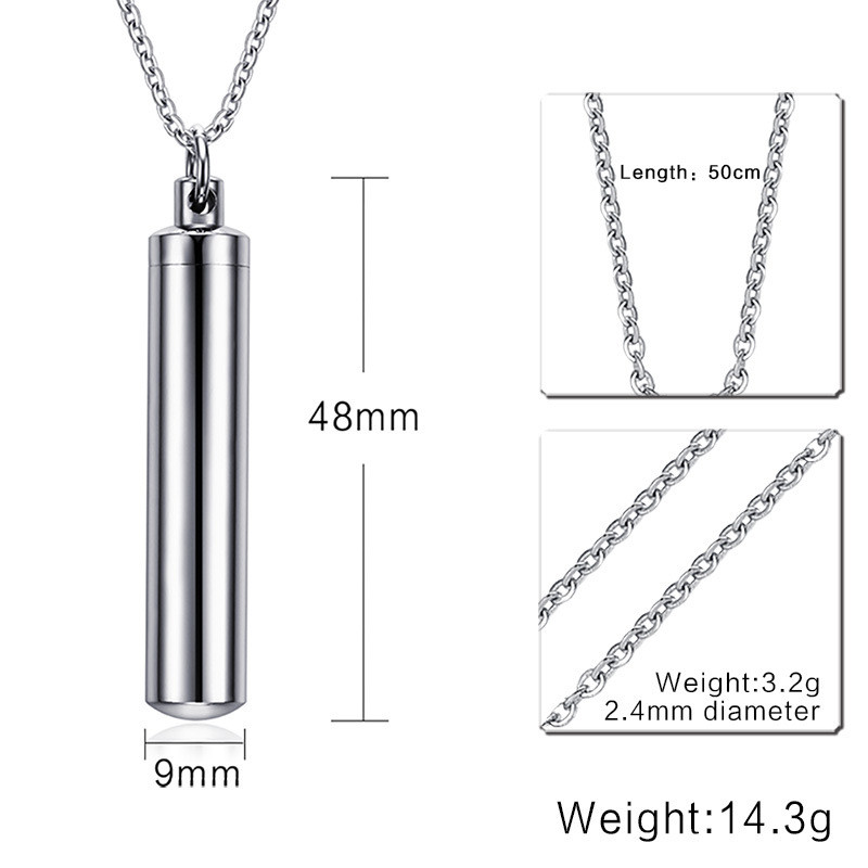 ZORCVENS Men Woman Capsule Pendant Necklace Silver Color Open Cylindrical Pendants Stainless Steel Remembrance Jewelry alx