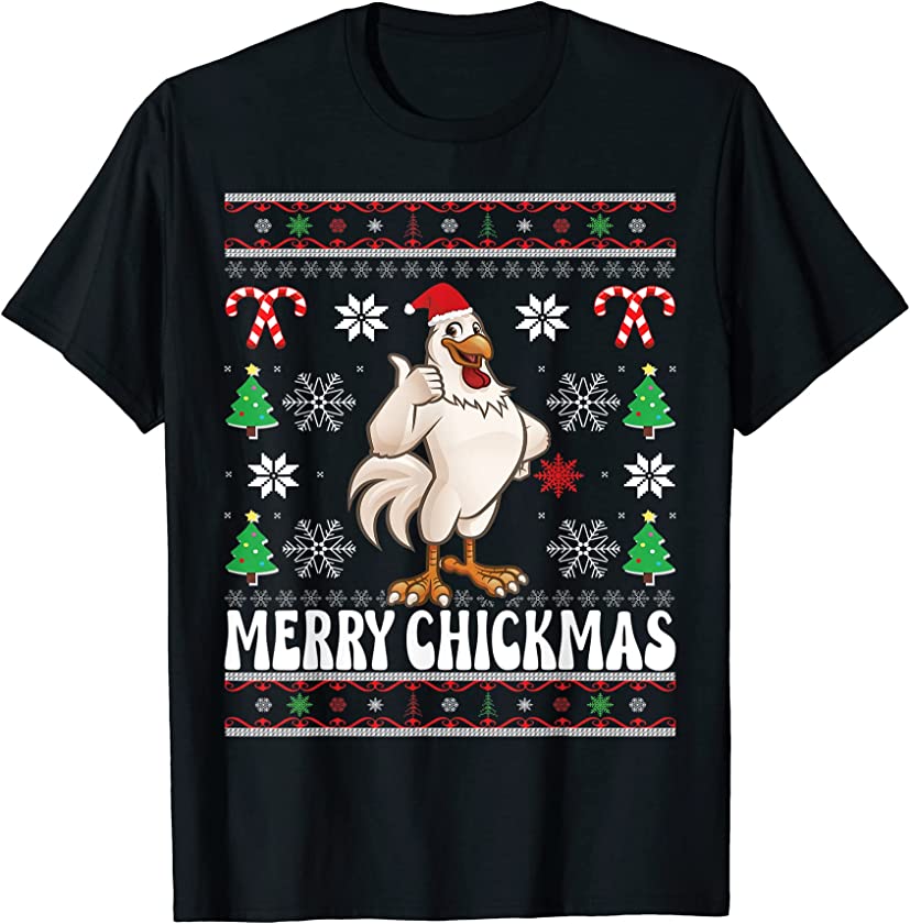 Ugly Christmas Sweater Merry Chickmas Groovy Funny Chicken T-Shirt