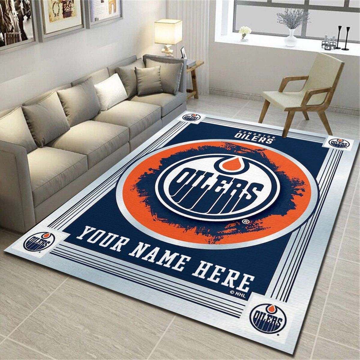 Edmonton Oilers Personalized Area Rugs, Living Room Carpet, Customized Man Cave Floor Mat