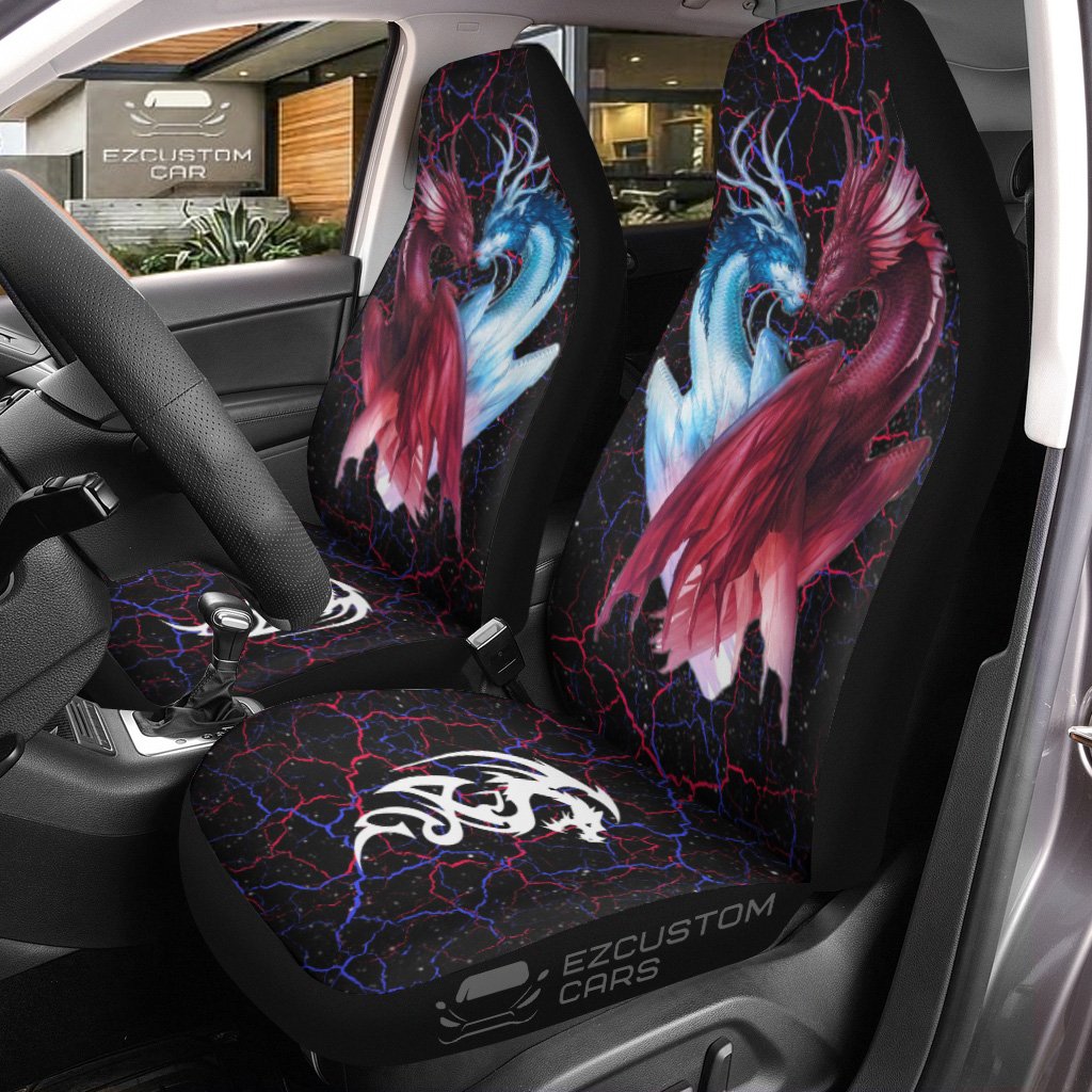 Red X Blue Dragon Car Seat Covers Custom Dragon Car Accessories