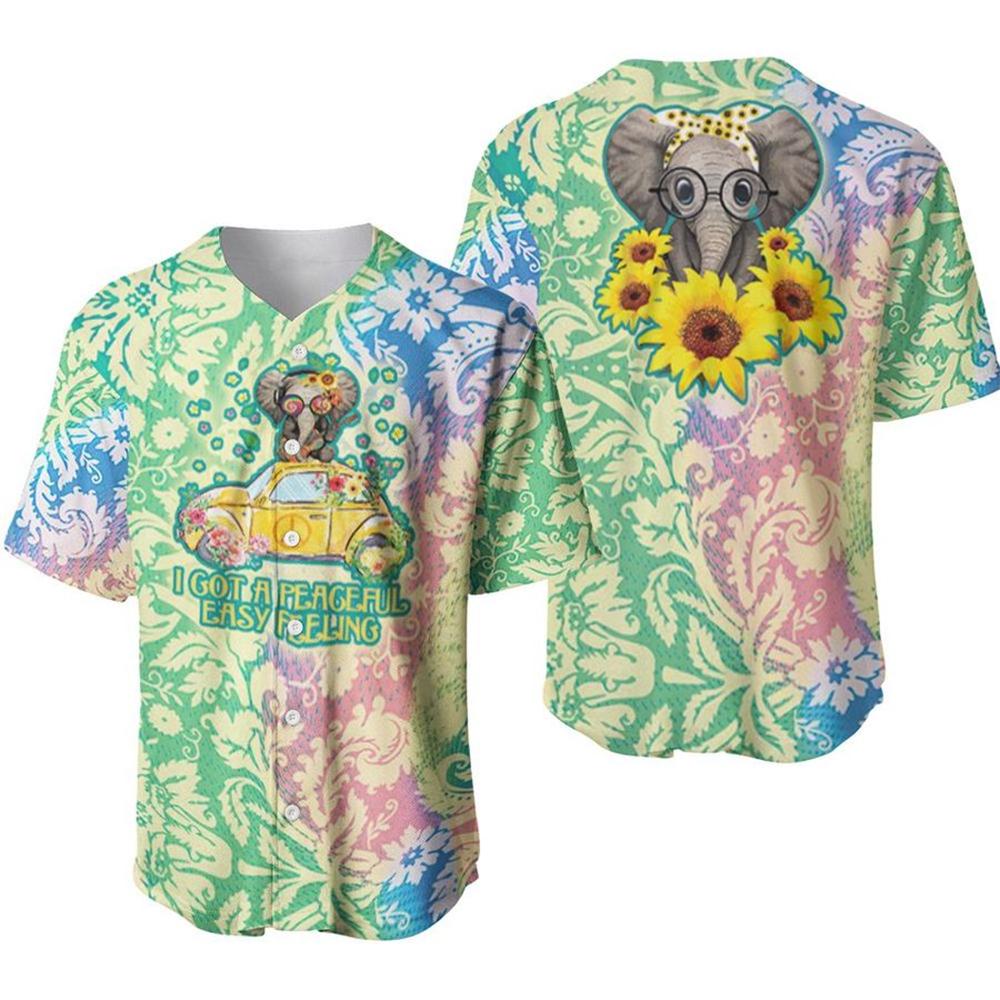 A Peaceful Easy Feeling Hippie Elephant Tie Dye Paisley Unisex Buttoned Baseball Jersey Shirt | Cotton Short Sleeve Baseball Jersey Shirt