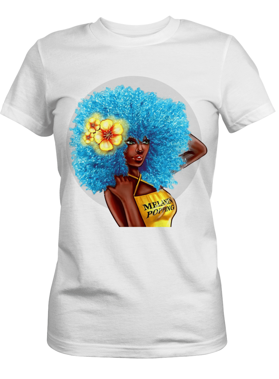 Shirt For Black Girl Melanin Popping Blue Afro Art Shirt For Afro Women