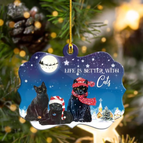 Black Cat Shape Wood Ornament, Christmas Ornament, Christmas Decor