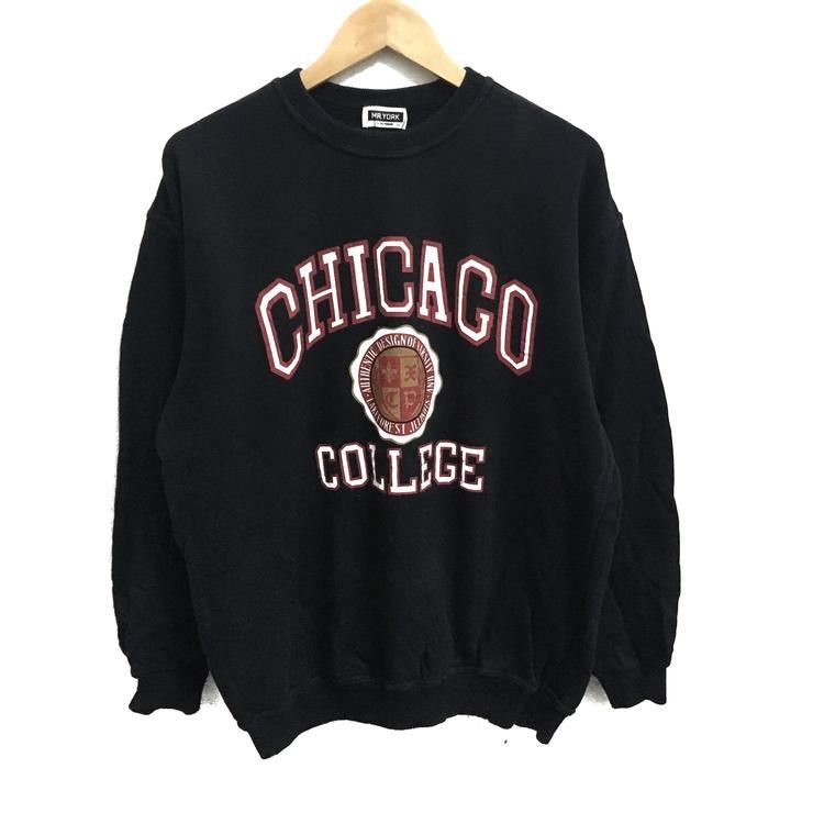 Rare College De Chicago Grand Logo Imprim Couleur Noire Collier Ras Du Cou Pulls Pull Pull Grande Taille Shirt