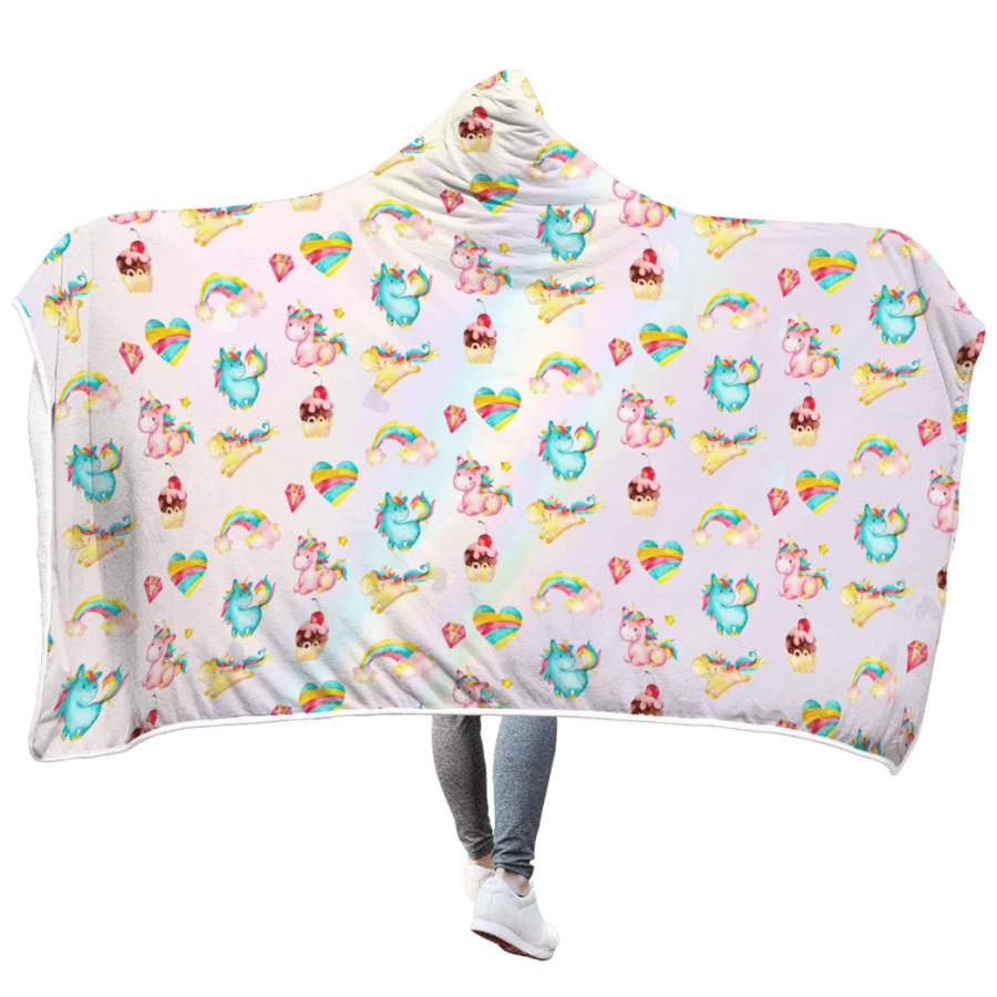 Unicorn with rainbow Custom Hooded Blanket