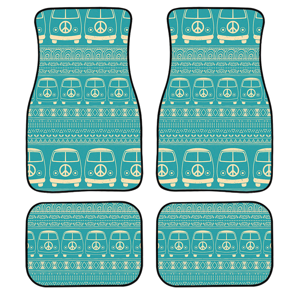 Vintage Hippie Van Pattern Print Front And Back Car Floor Mats, Front Car Mat