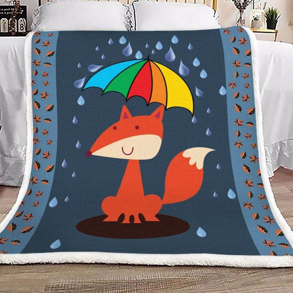 [Personalized Name] Fox Under The Rain Printed Fleece Blanket, Sherpa Blanket, Gift For Family Member, Friends Gift, Christmas Gift, Home Decor, Home Living