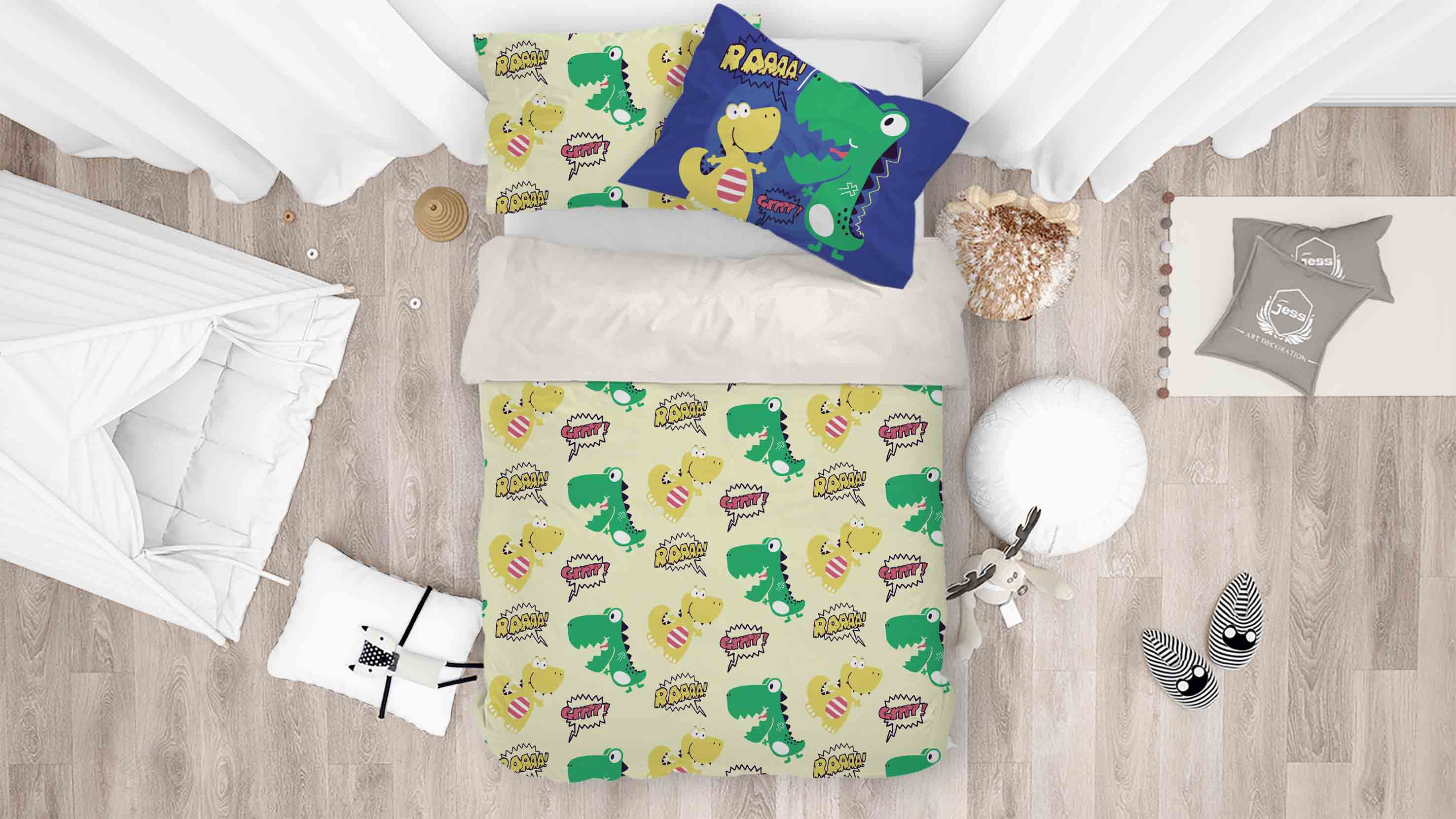 3D Dinosaur Green Wall Quilt Cover Set Bedding Set Pillowcases 19