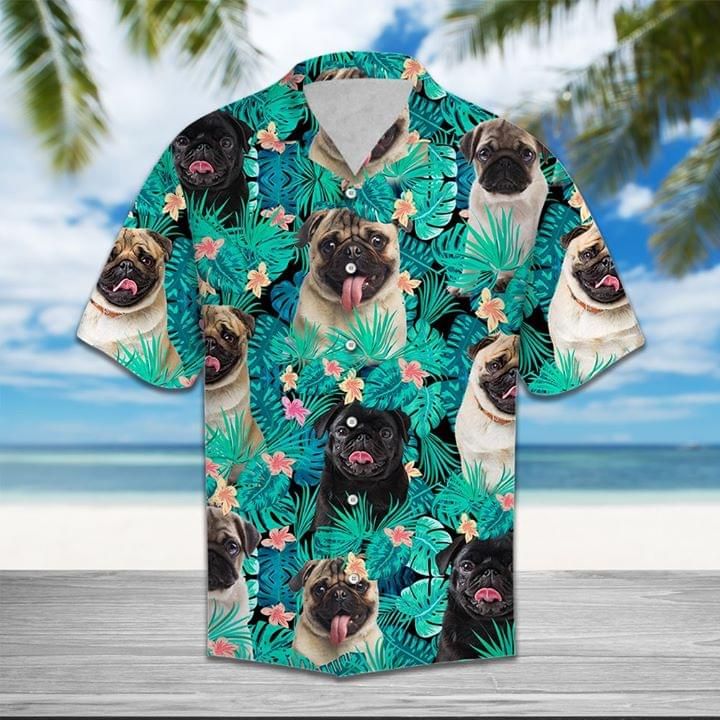 Pug Dogs Hawaii Graphic Print Short Sleeve Hawaii Casual Shirt Ha78662