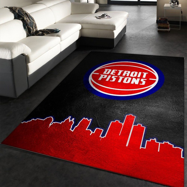 Detroit Pistons Skyline Area Rug Carpet, Kitchen Rug, Family Gift US Decor