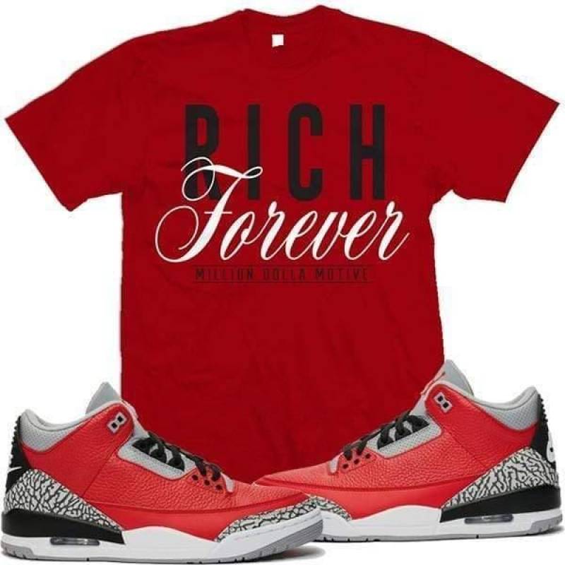 Jordan Retro 3 Red Cement Elephant Match Sneaker T-Shirt Rich Forever