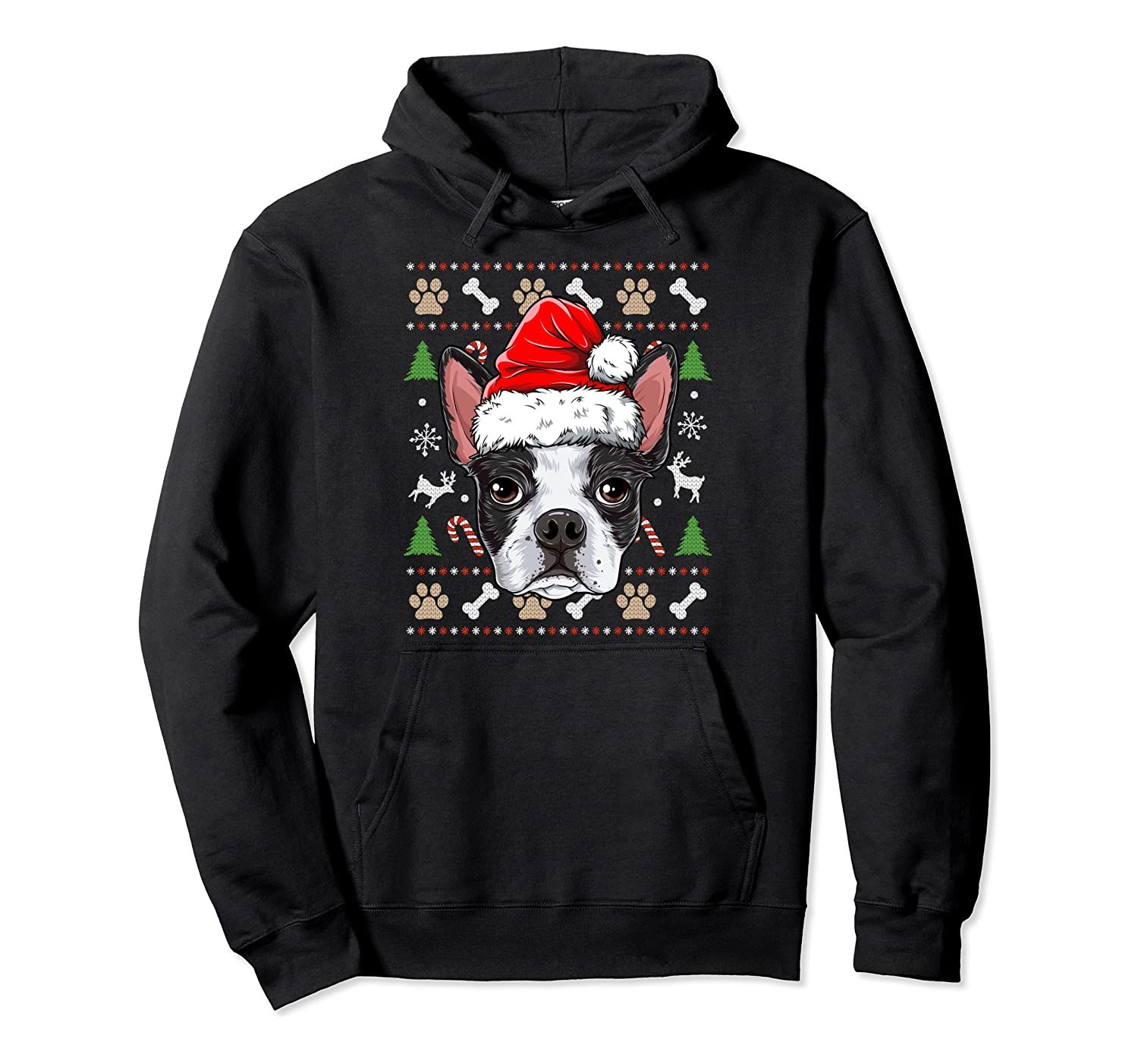 Boston Terrier Ugly Christmas Dog Santa Hat Xmas Boys Kids Pullover Hoodie