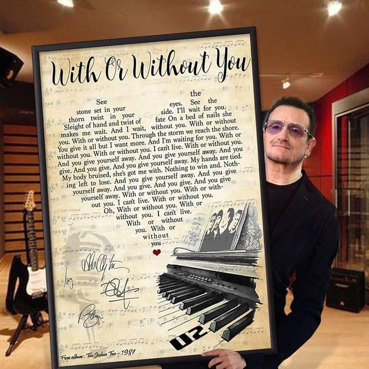 U2 band members signature with or without you song lyrics heart shape for fan poster canvas poster canvas