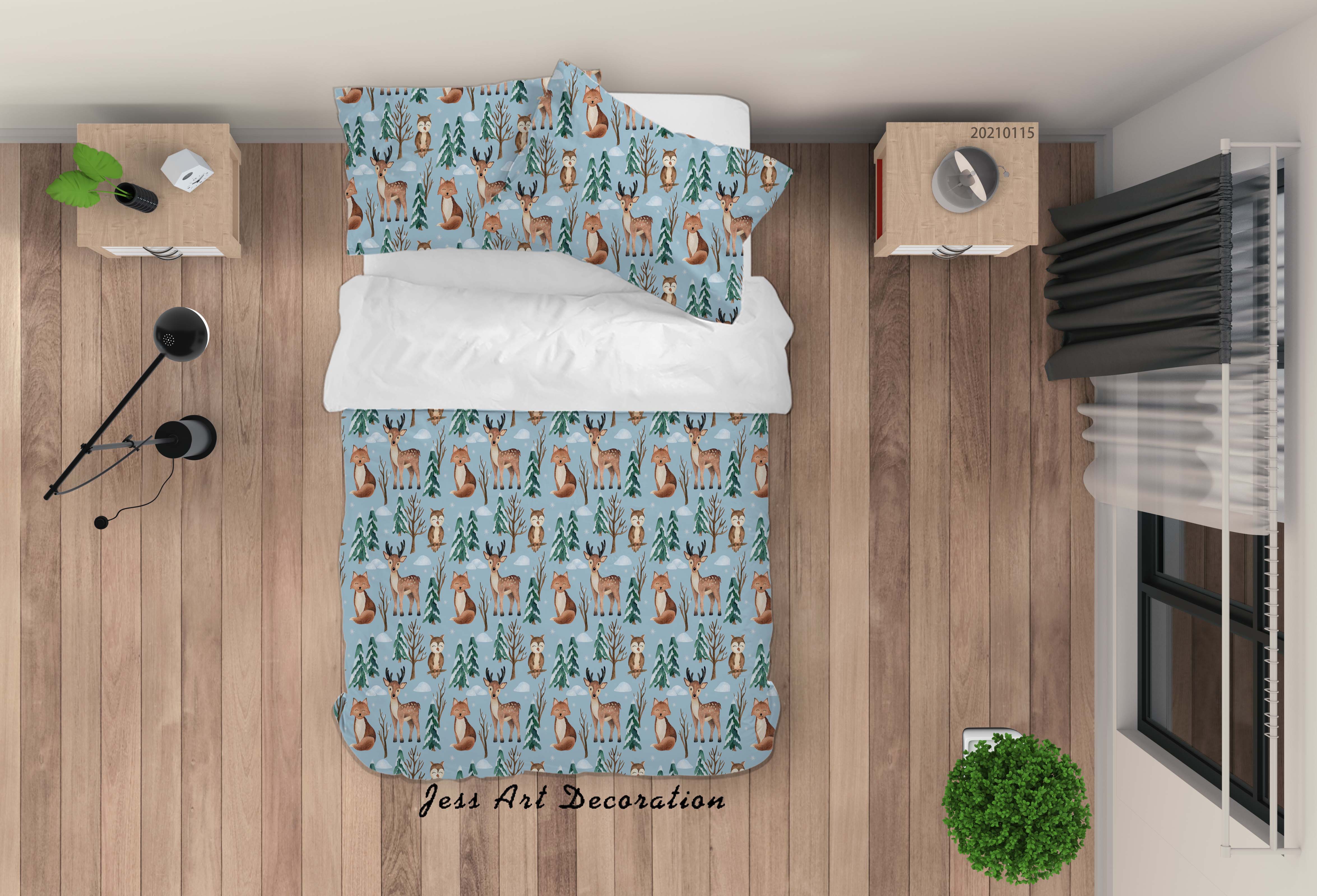 3D Hand Drawn Forest Animal Fox Deer Quilt Cover Set Bedding Set Duvet Cover Pillowcases 40