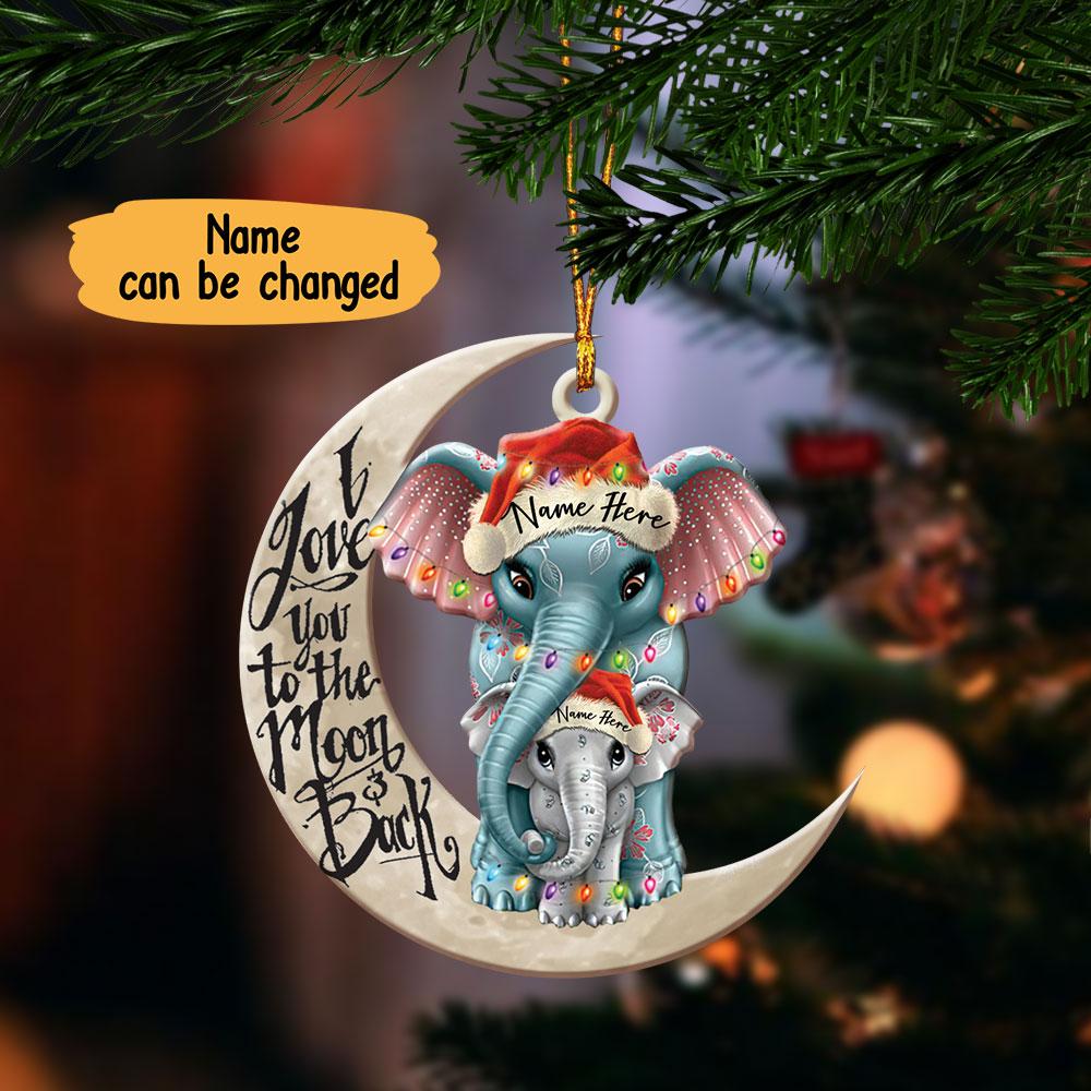 Personalized Elephant Love You To The Moon & Back Christmas Ornament