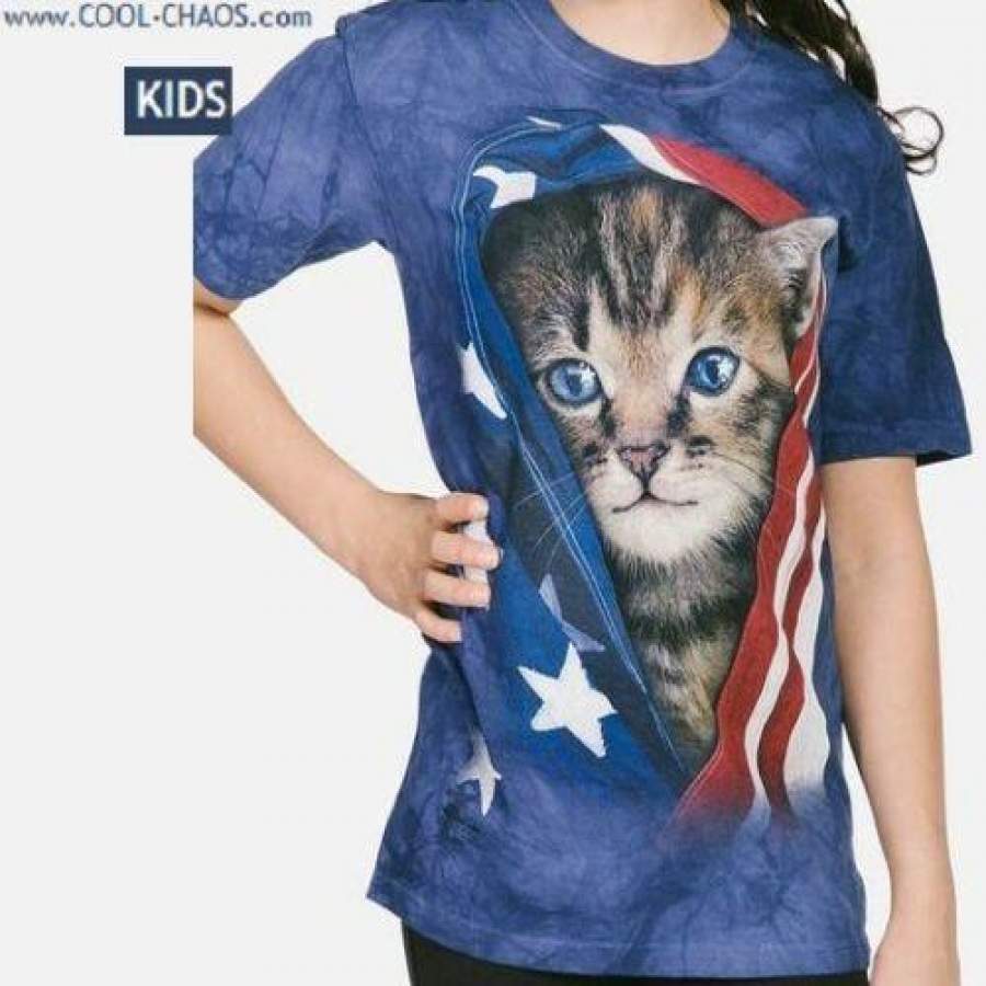 Patriotic Cat T-Shirt / Tie Dye Tee,Cute USA Kitten Shirt,Cool Kids Tee