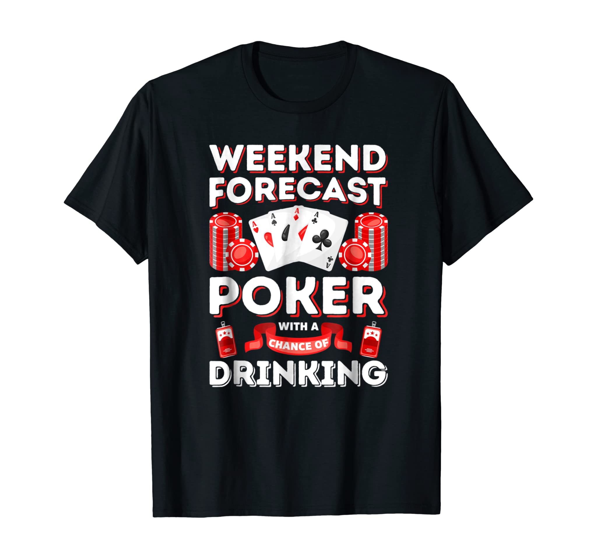 Vintage Weekend Forecast Poker Drinking T-shirt for Men